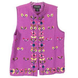 Womens Size Medium Citicraze Purple Vintage Floral Embroidered Button Down Top